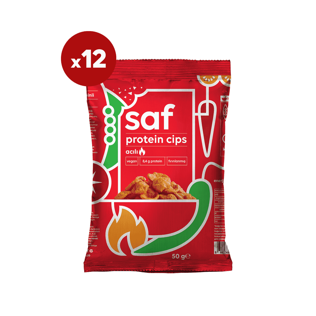 saf nutrition acılı protein cips 50 gr x 12