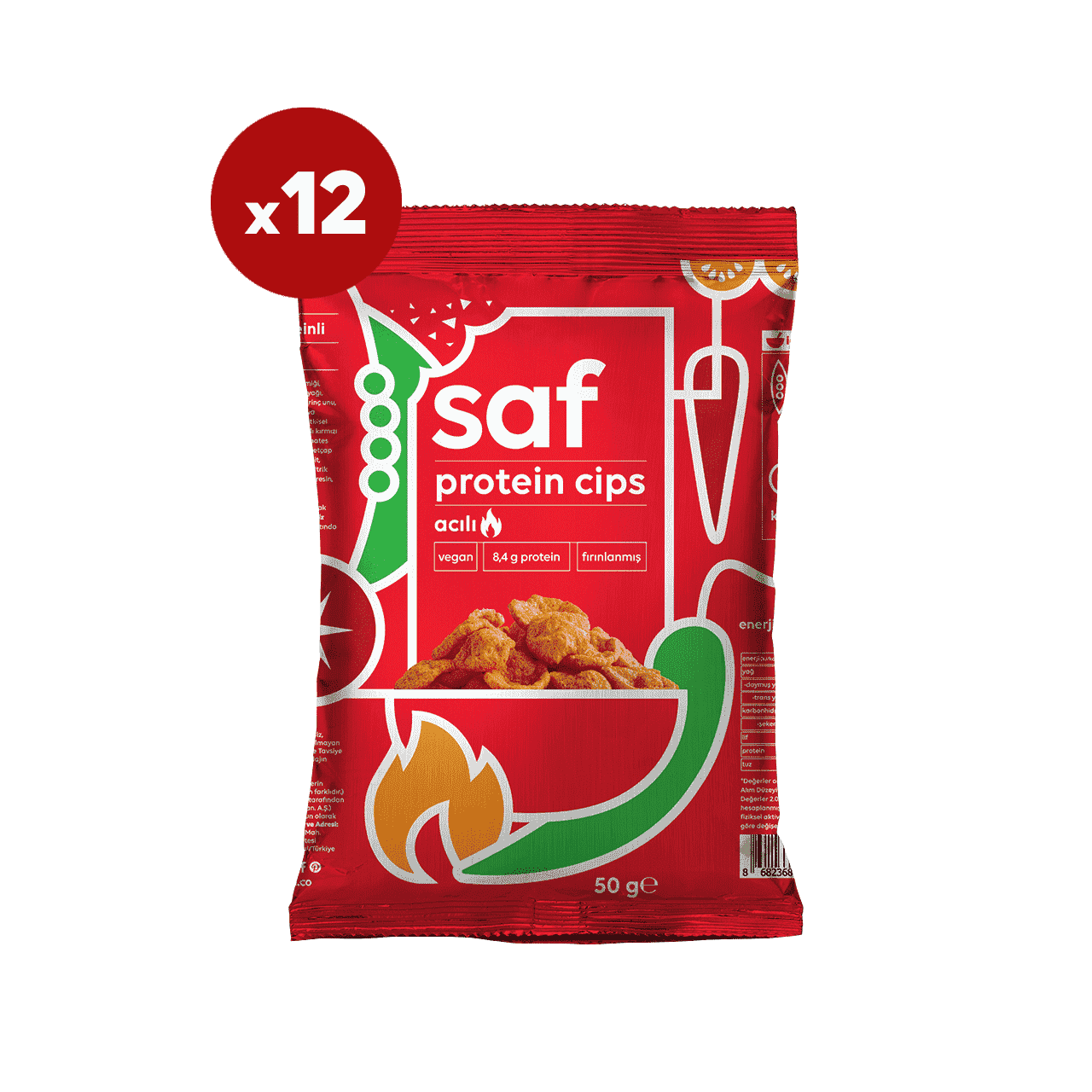 saf nutrition acılı protein cips 50 gr x 12