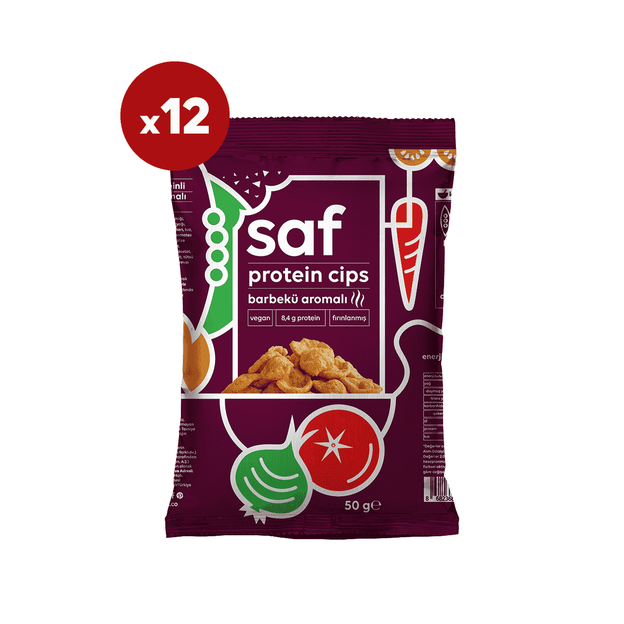 saf barbekü aromalı protein cips 50 gr x 12