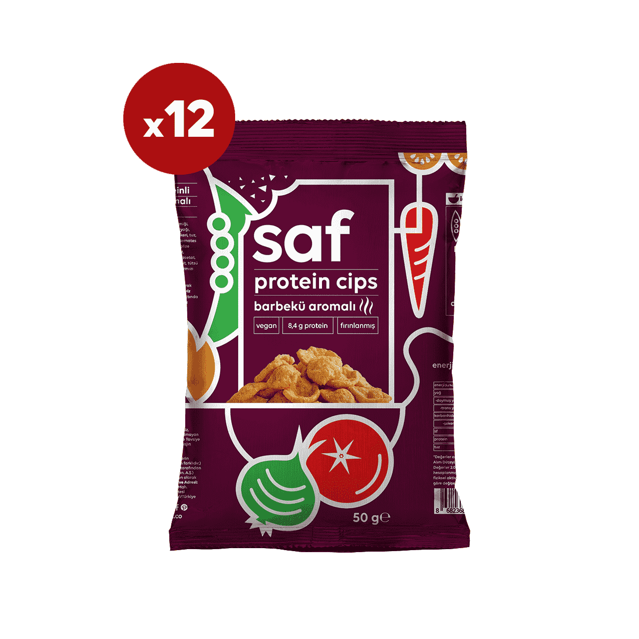 saf barbekü aromalı protein cips 50 gr x 12