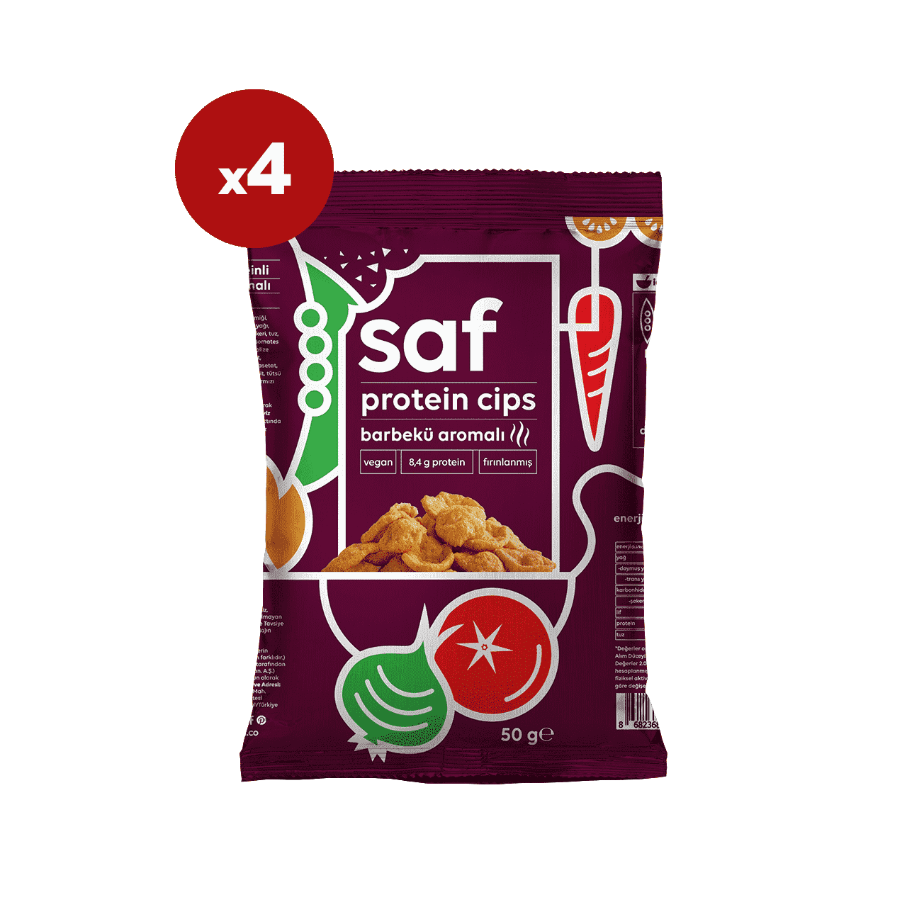 saf barbekü aromalı protein cips 50 gr x 4