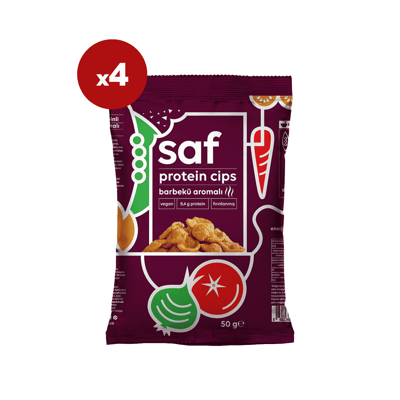 saf barbekü aromalı protein cips 50 gr x 4