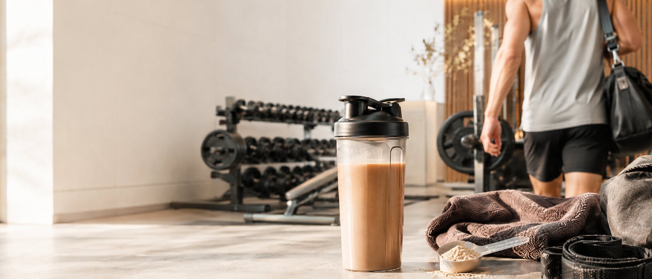 Spor salonunda protein shaker ve ölçek