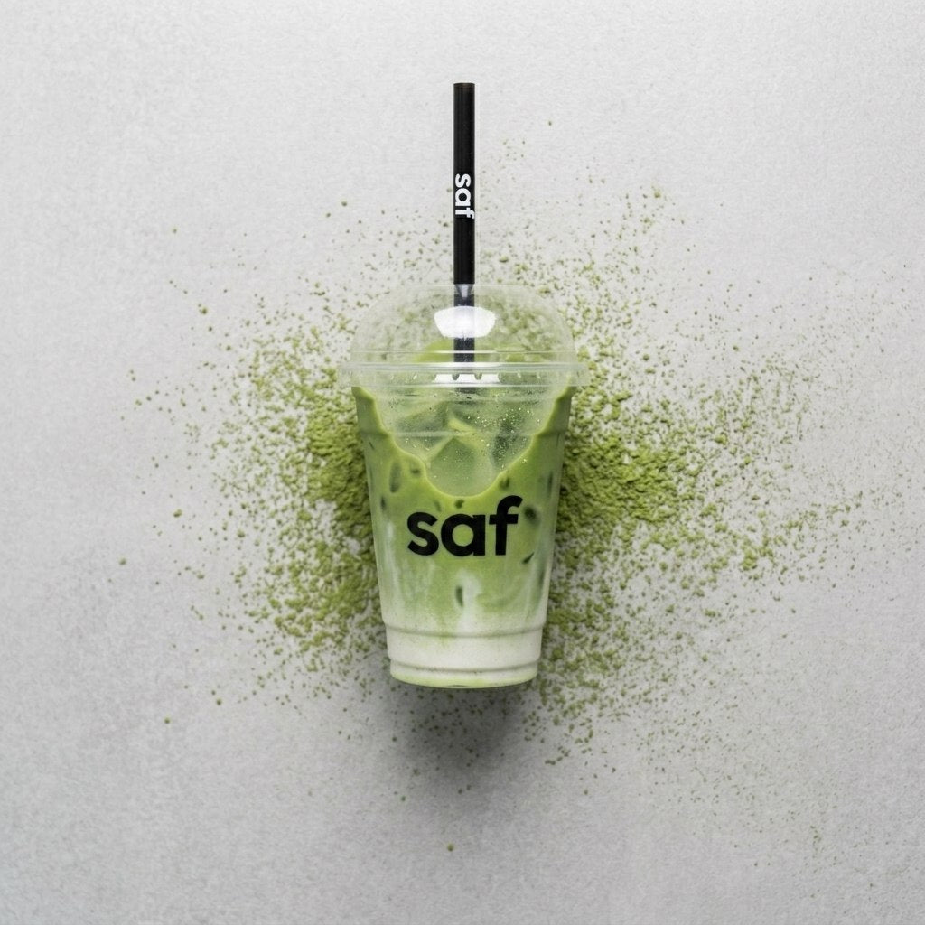 matcha latte — mağaza sunumu, yakın kare