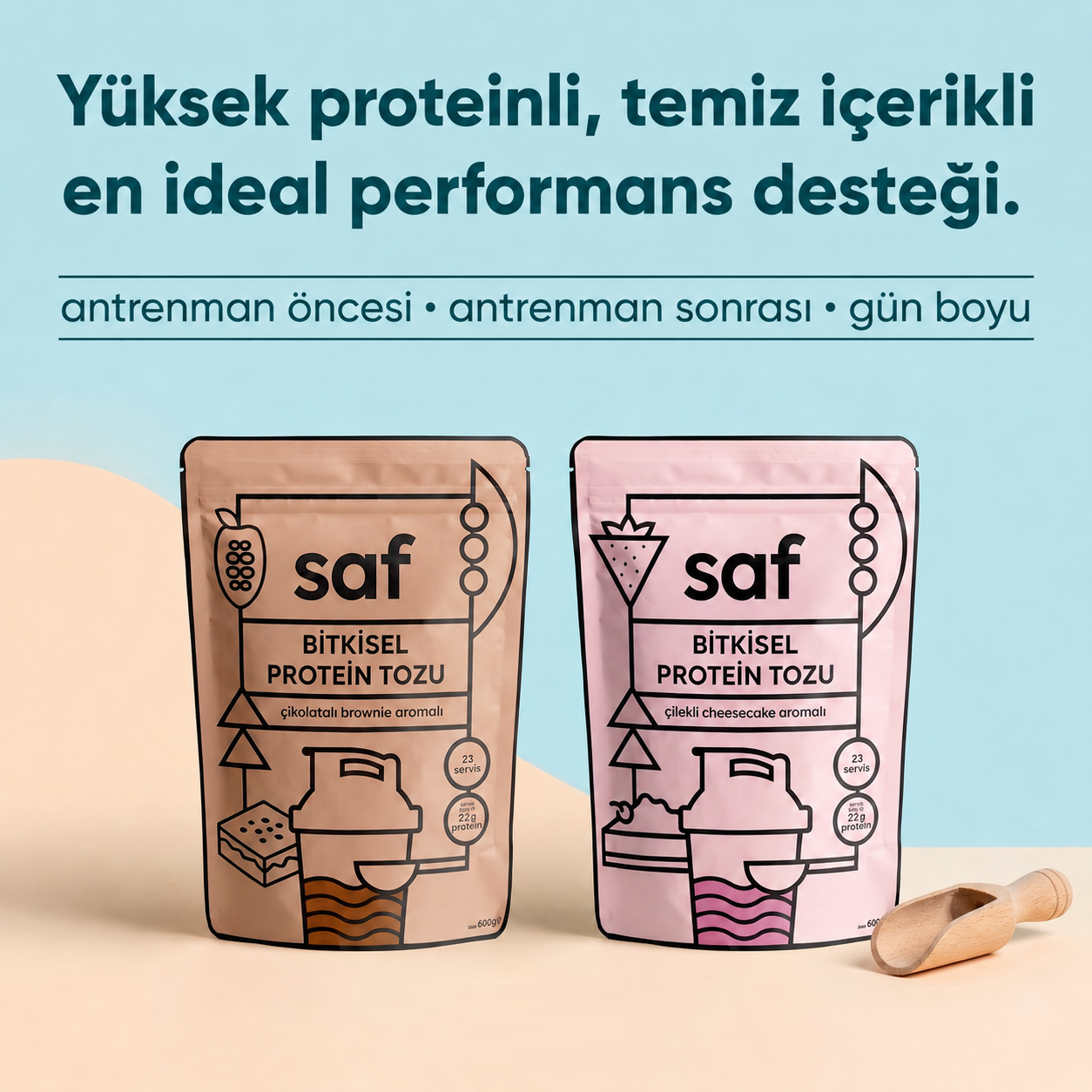 saf simple protein çikolatalı brownie ve çilekli cheesecake bitkisel protein tozu paketleri